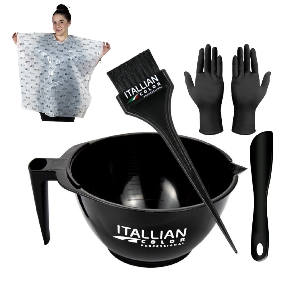 Kit Para Tintura Itallian Color Capa + Cumbuca + Pincel + Paleta + Luvas Aplicação Precisa (5 pçs)