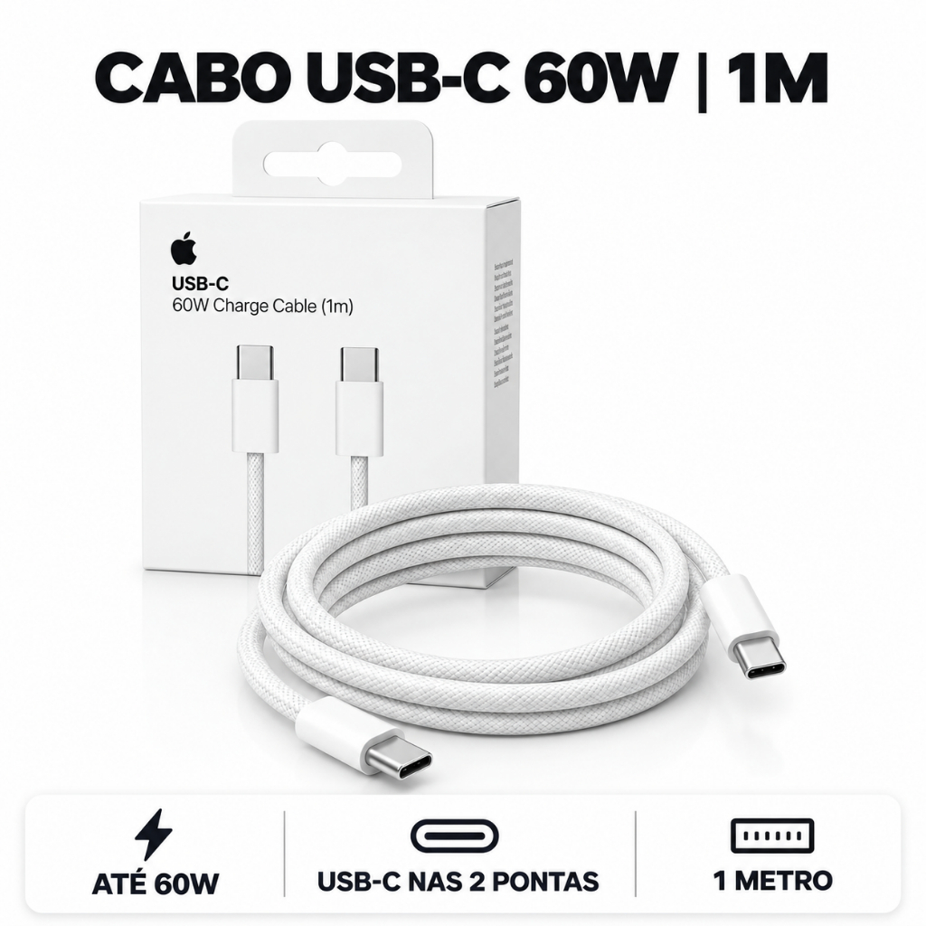 Cabo Apple Original USB-C para USB-C 60W 1m Trançado para iPhone