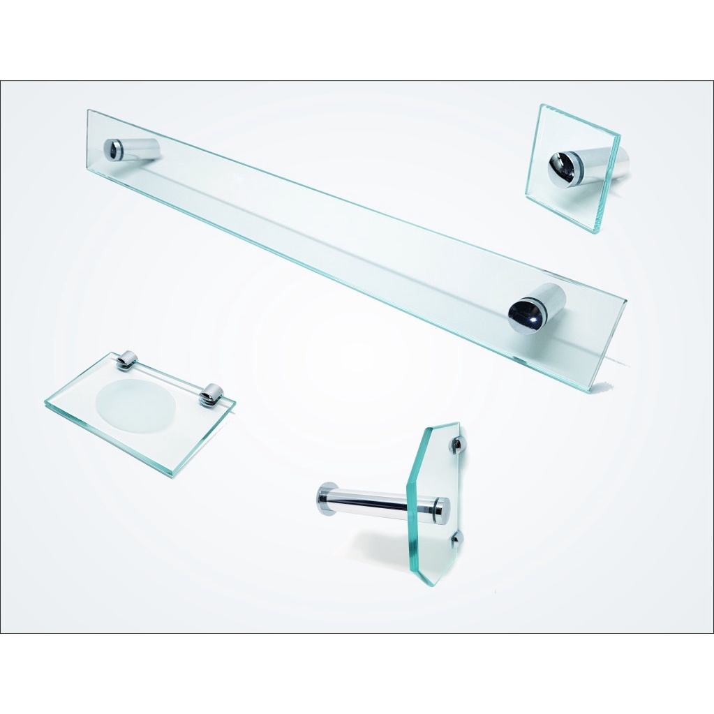 Kit De Acessorios P/ Banheiro 4 Pcs Em Vidro Incolor S600