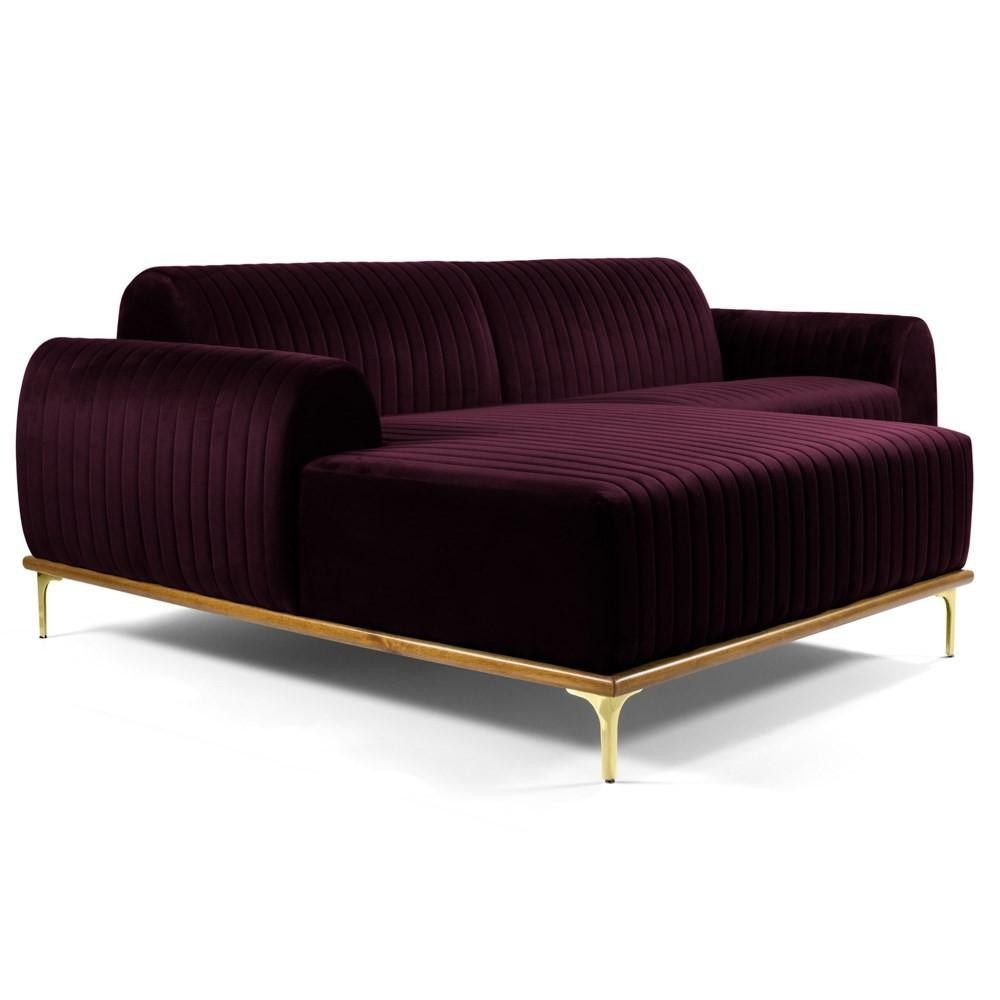 Sofá 300cm 5 Lugares com Chaise Esquerdo Pés Gold Molino C-292 Veludo Uva - Domi