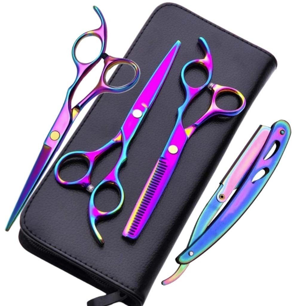 Kit of 4 Professional Hair Thinning Scissors, Made of Stainless Steel, Gold Barber Shop