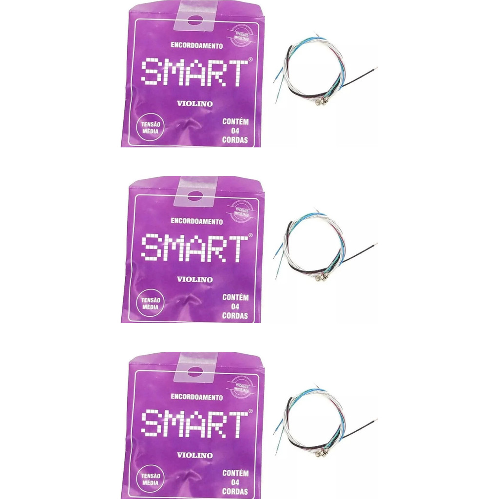 Encordoamento Para Violino 4 Cordas Kit C/ 3 Jogos Smart