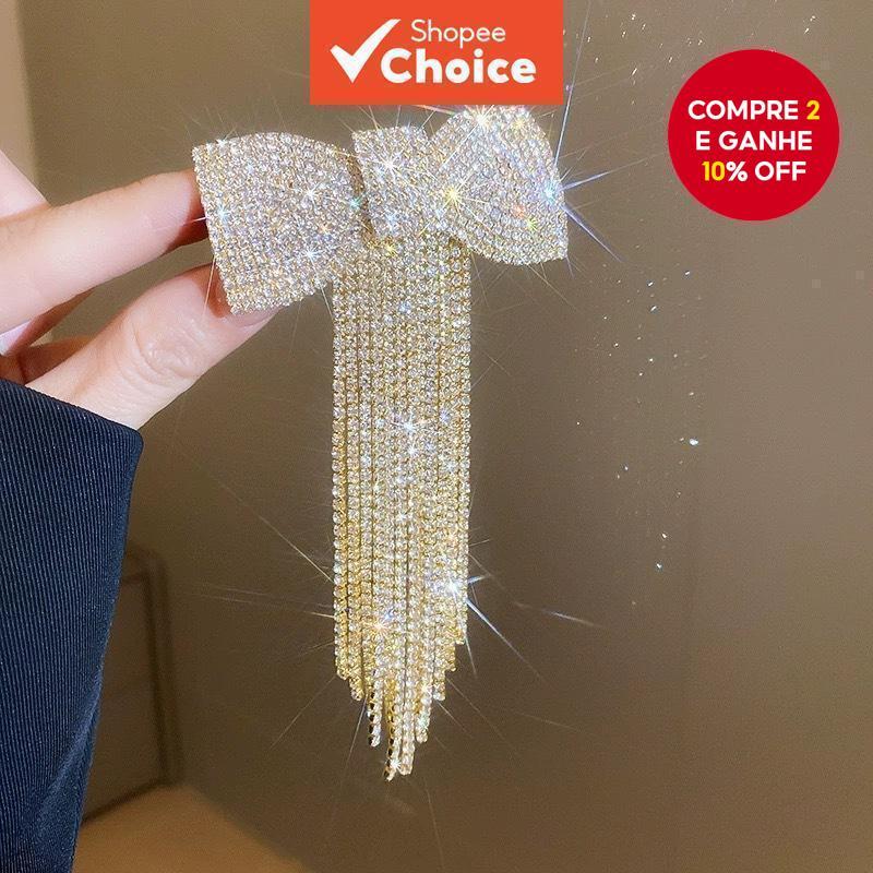 Elegante Cristal Arco Grampo De Cabelo Longo Borla Hairpin Acessórios De Luxo Para Mulher