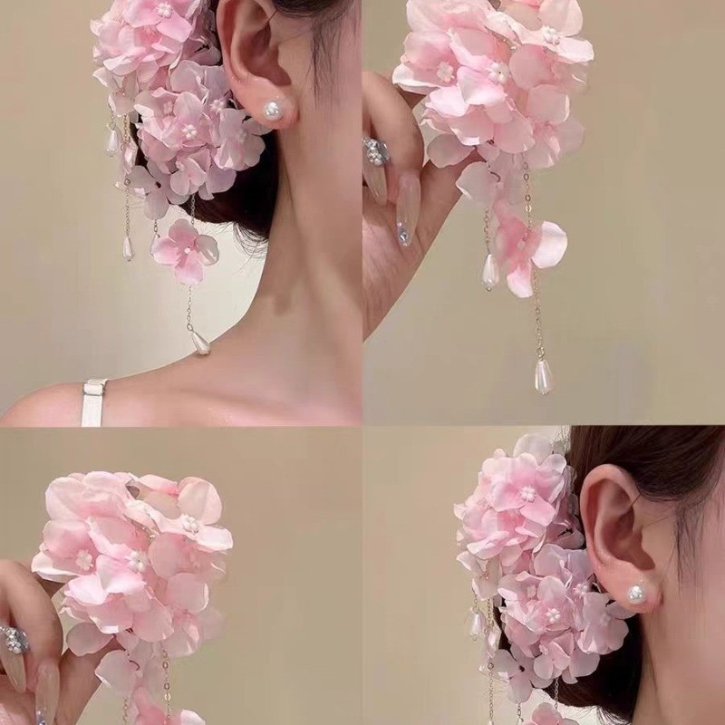 Verão Suave E Sem Fim , super Fada Floresta Hortênsia Franjas hairpin Feminino Férias Atmosfera Foto Cabeça Flor Jóias D