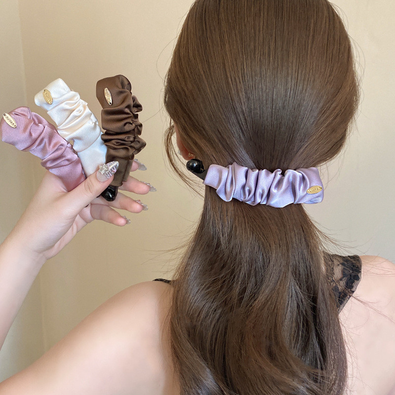 Elegante Plissado Cetim Banana Clipe Moda Rabo De Cavalo Bun Hairpin Acessórios Para O Cabelo Mulheres
