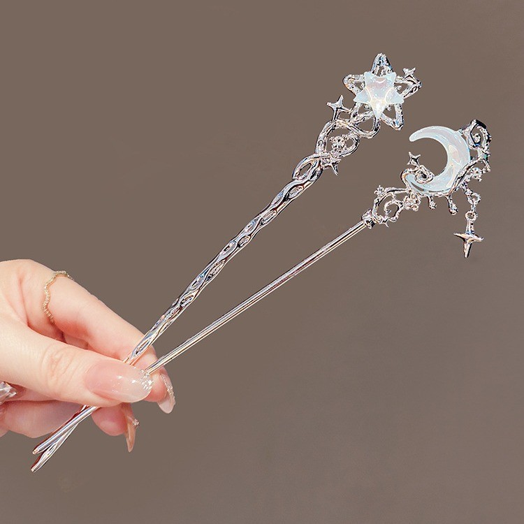 Moonstone Star Hairpin Simple Moon Hairpin Cocar de alta qualidade