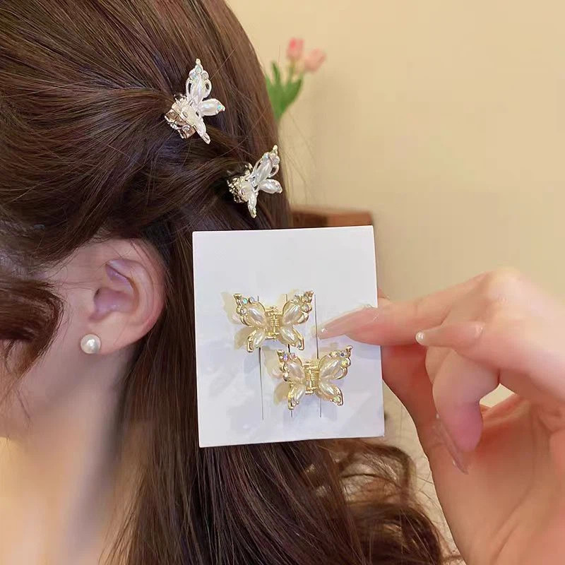 Strass pequena borboleta franja clipe tamanho pequeno cabelo quebrado testa lado Hairpin