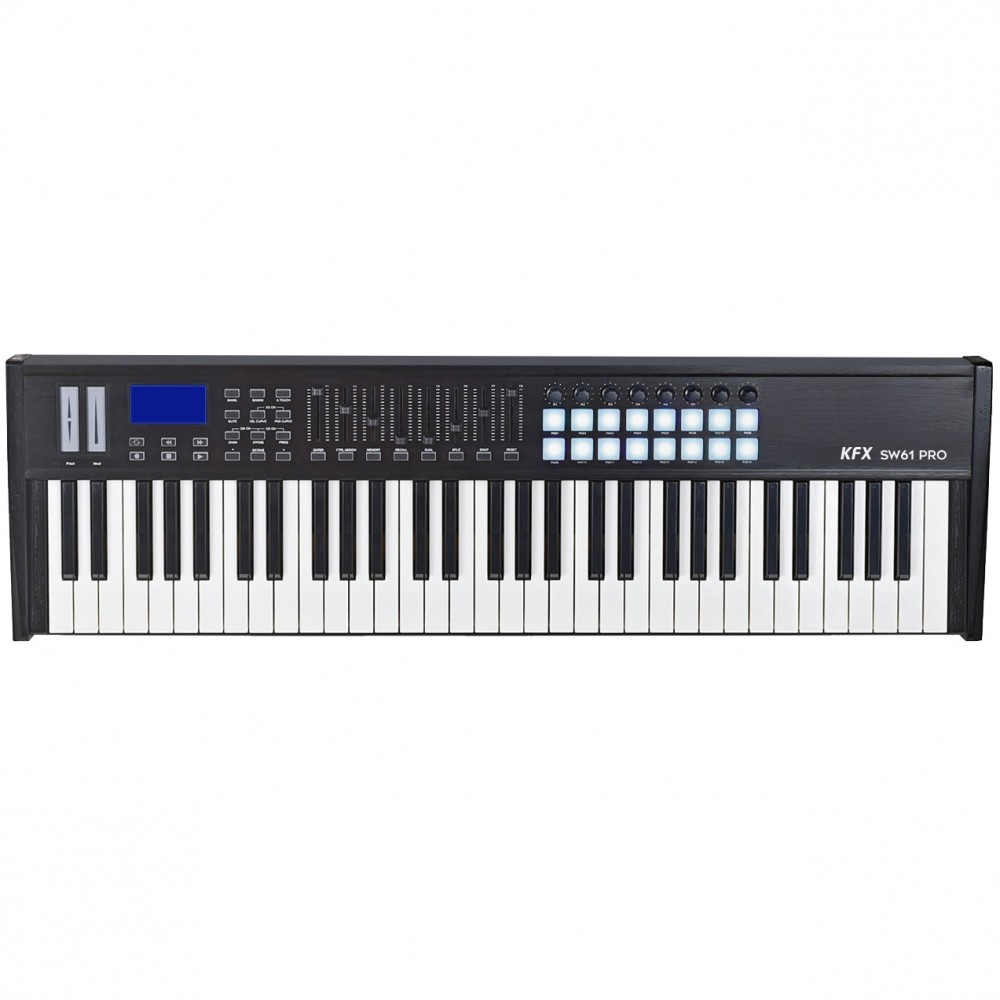 KFX SW61 Pro Teclado Controlador MIdi USB 61 Teclas 16 PADs 8 Knobs Faders Split Transpose