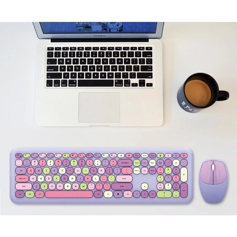 Teclado e Mouse MOFII 666 Sem Fio Portátil USB Com Receptor 2,4GHZ Combinação Colorida DKL