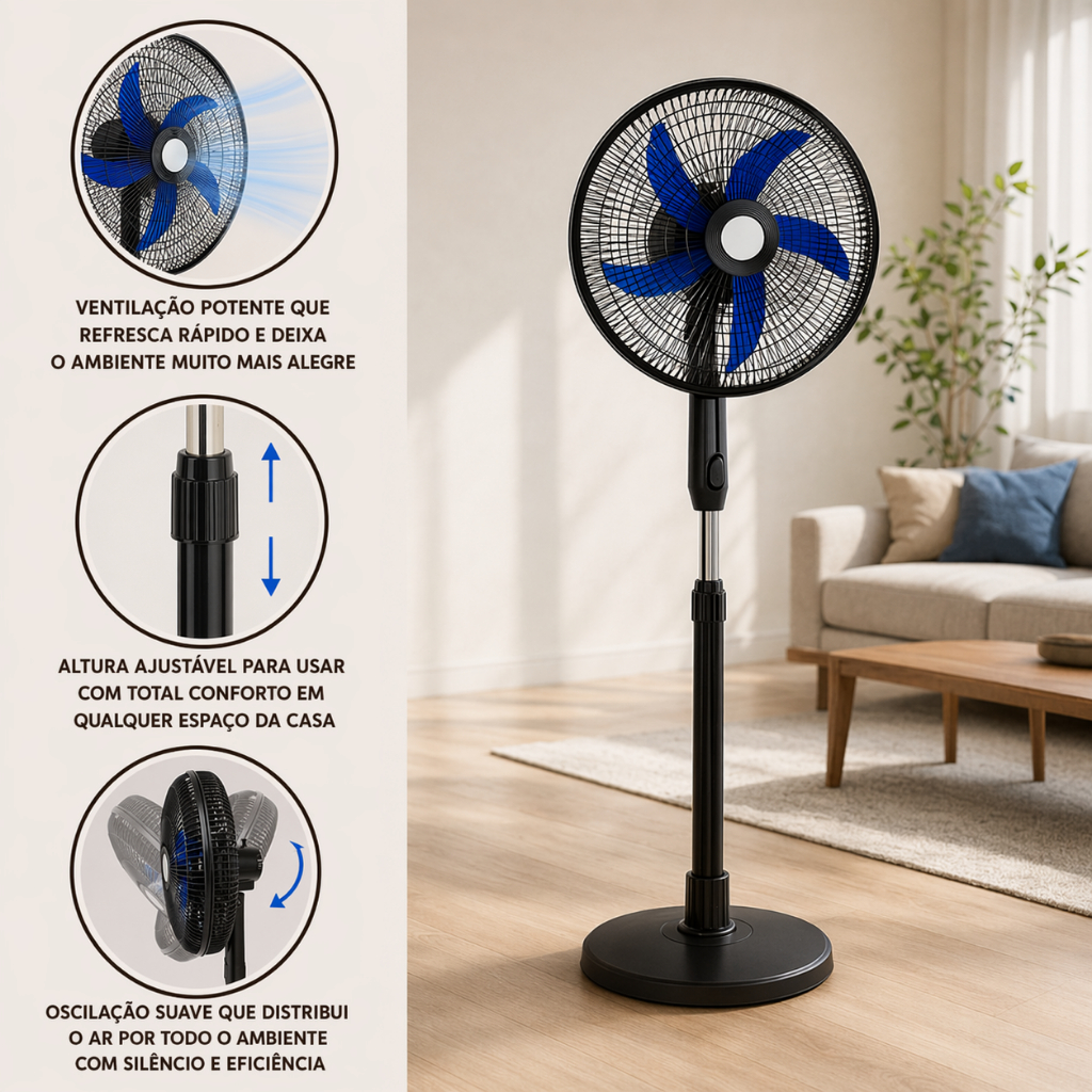 Ventilador turbo De Chão Potente Refrescante Para Sala Quarto Verão Casa Prático Achadinhos de casa