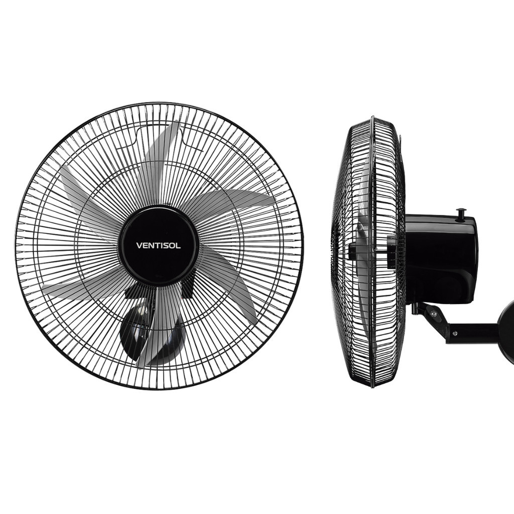 Ventilador Parede Grade Aço Steel Oscilante 50cm Preto Bivolt 6 Pás 200W Ventisol Wind Resfriamento