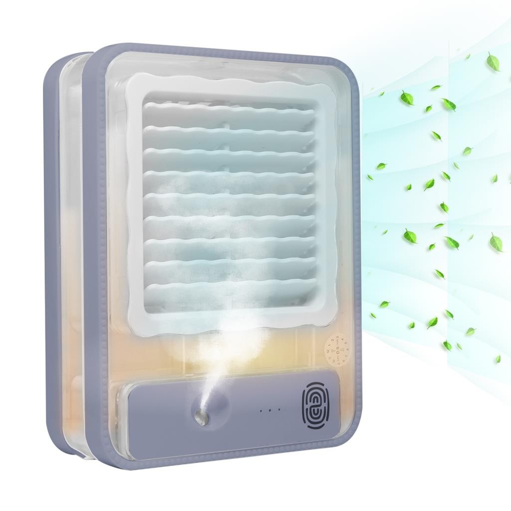 Ventilador Umidificador Ar Luminaria Abajur Recarregavel USB Agua Portatil Touch Led Ventilar Casa Escritorio Estudos Trabalho Verao Calor