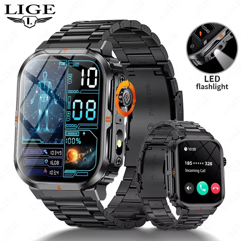 LIGE Multifuncional Relógio Inteligente LED Lanterna Esporte Relógios Monitor De Saúde Bluetooth Chamada IP68 À Prova Di