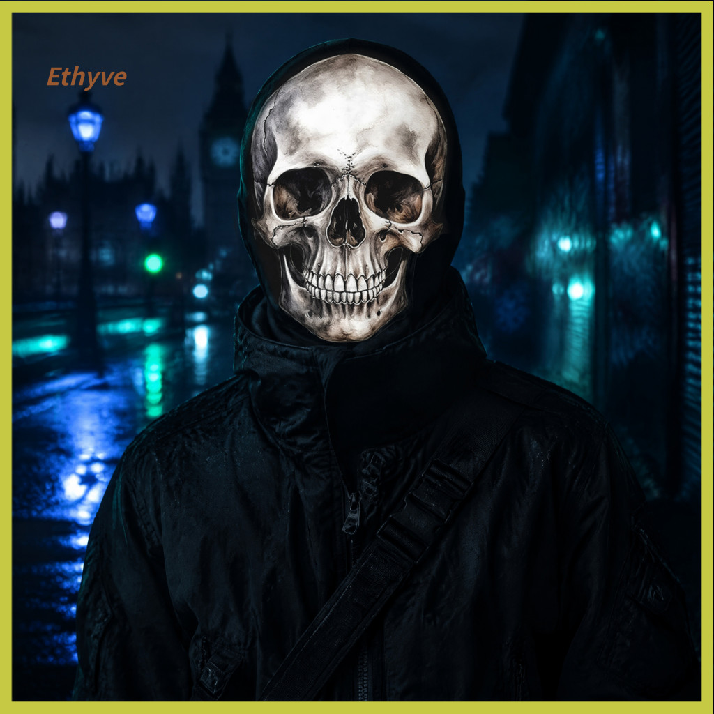 3d Printed Full Face Mask Trendy Festival Gift for Friends Skull Print Halloween Balaclava Breathable Mesh Cover Uv Prot