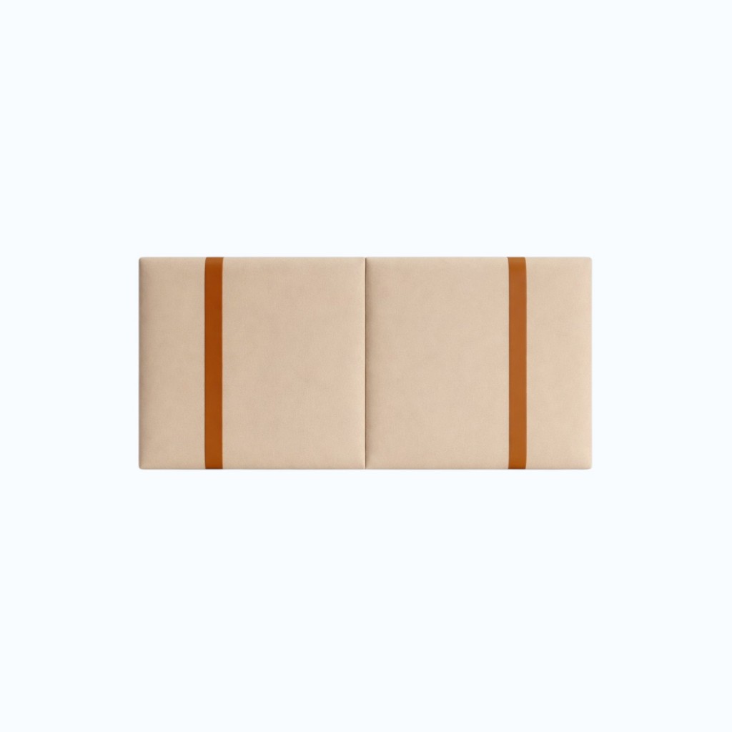 Cabeceira Painel Cama Box Dobravel Bipartida Casal Varios Tamanhos Estilo Organico Fit em Suede Tira de Couro Caramelo