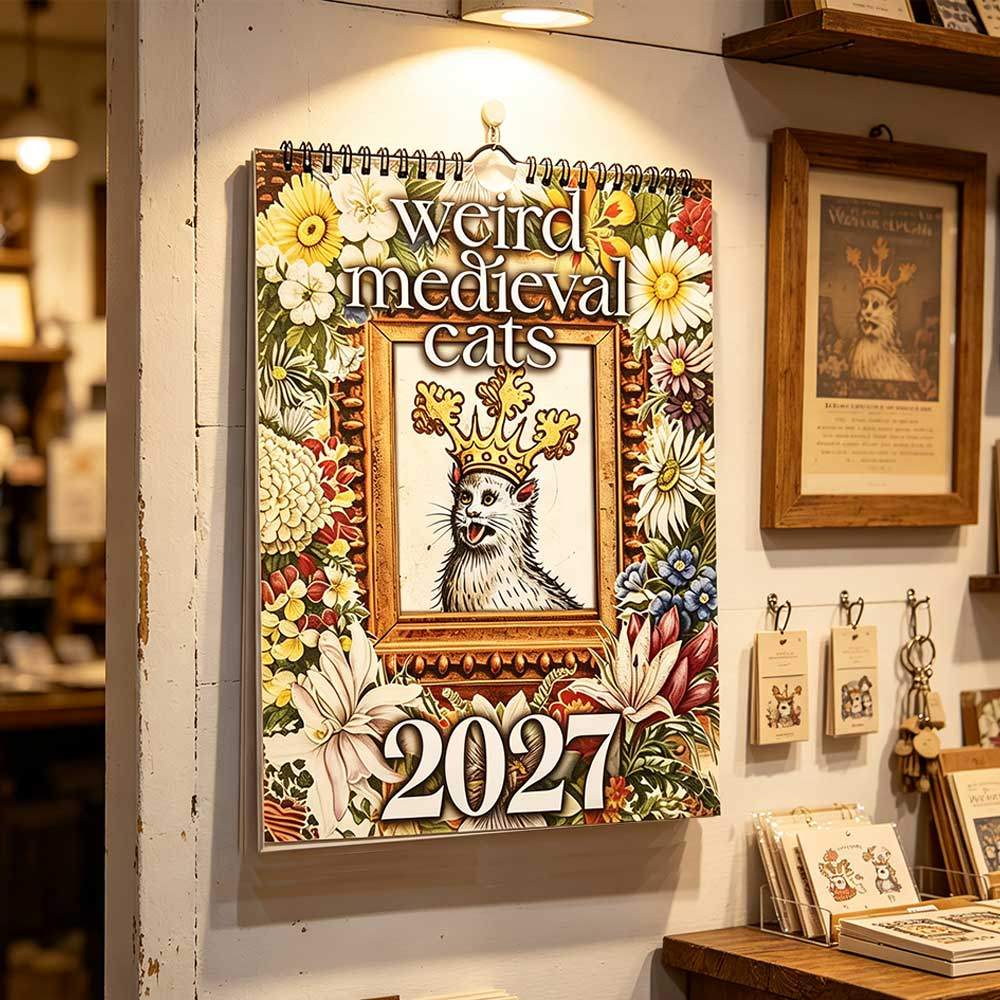 Weird Medieval Cats 2027 Wall Calendar Artistic Cat Picture Calendar Hanging Style For Daily Schedule Planning