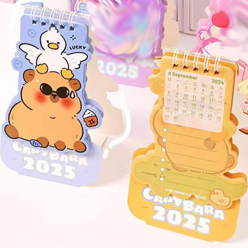 Cute cartoon capybara2025Flip-Page Desktop Perpetual Calendar，Used for planning daily and monthly schedules，Suitable for