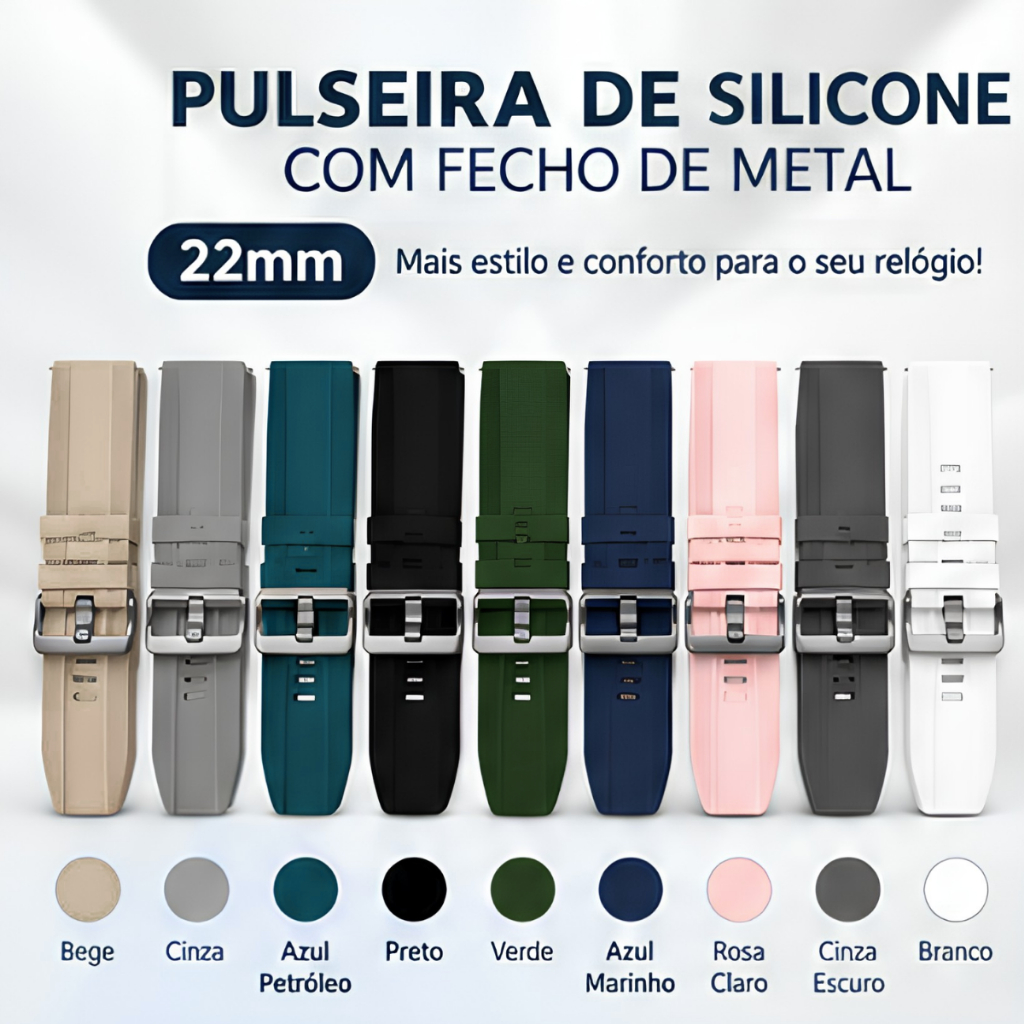 Pulseira Silicone Macio Fecho Metal 22mm Para Garmin/BIP6/R/Huawei GT7 pro/ Huawei GT6 pro
