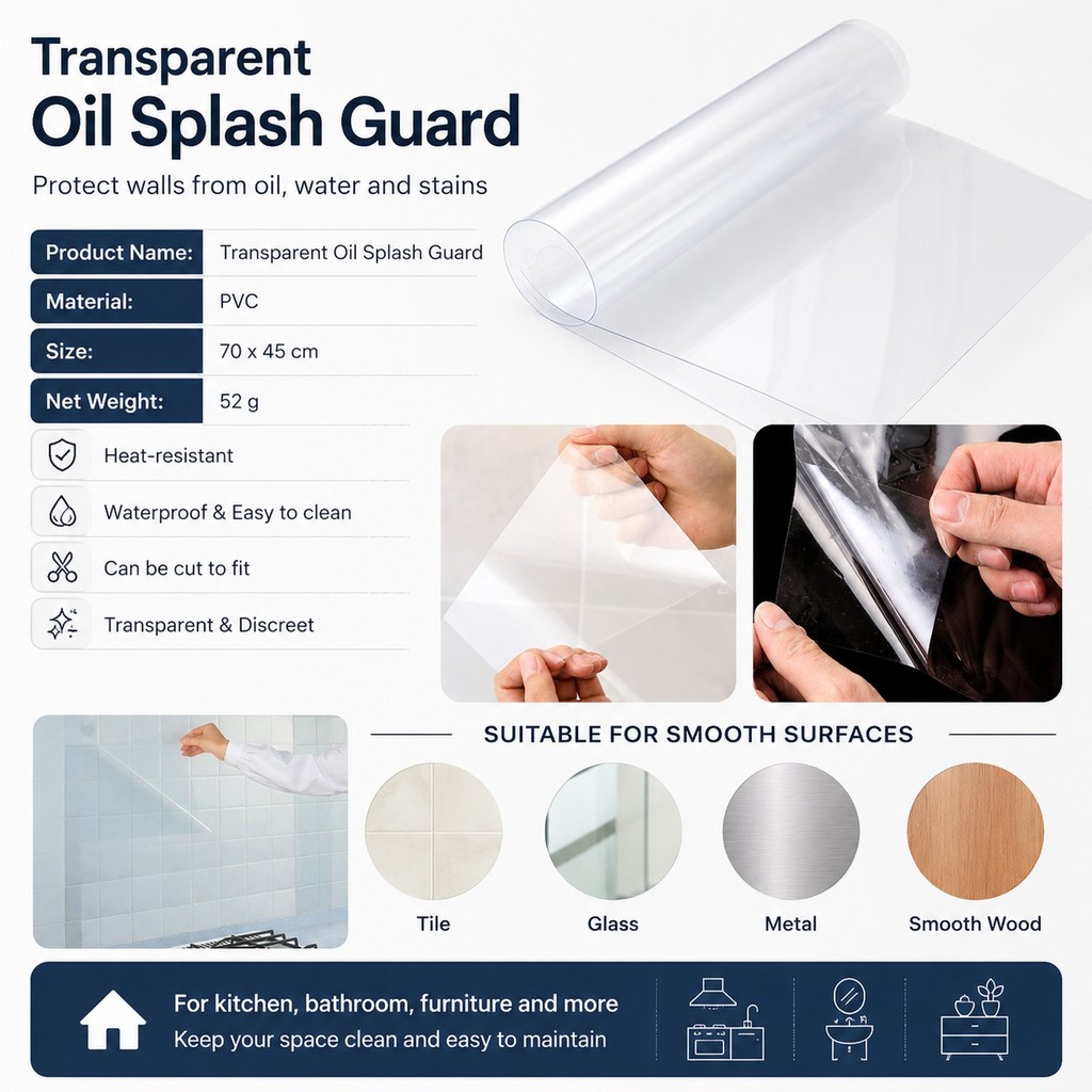 Transparentt Kitchen Wall Sticker 70x45cm – Oil and Heat Resistant Protective Film