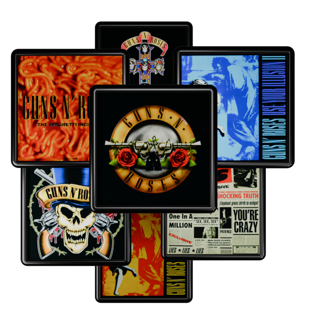 Kit quadros Guns N'Roses Hard Rock Álbuns com moldura 20x20cm