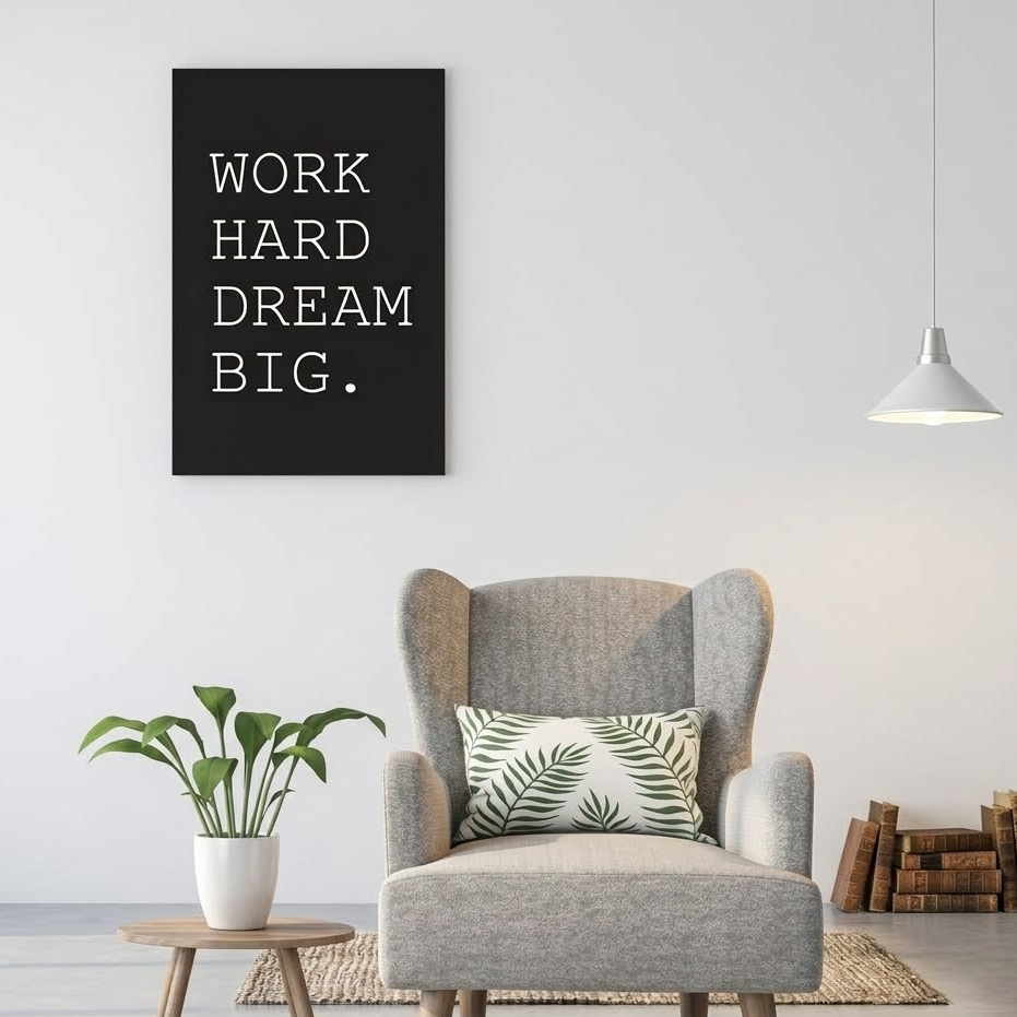 Plaquinha Placa Quadro Mdf  Frase Work Hard Dream Big
