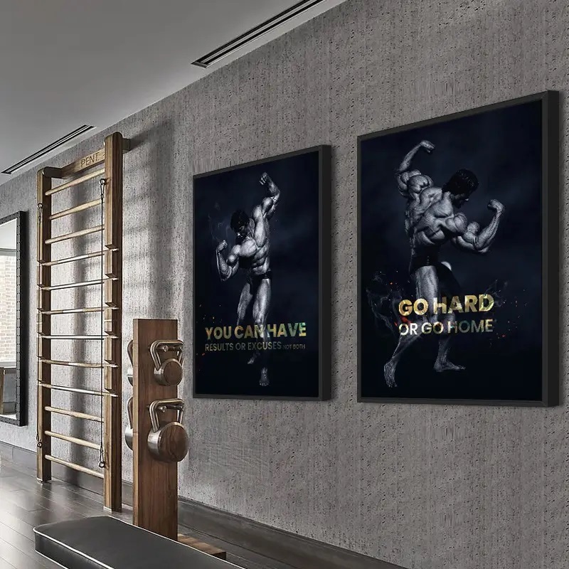 Quadro decorativo 2 peças 40x60 Arnold Bodybuilding Fisiculturismo Musculação No Pain Go hard para quarto sala academia