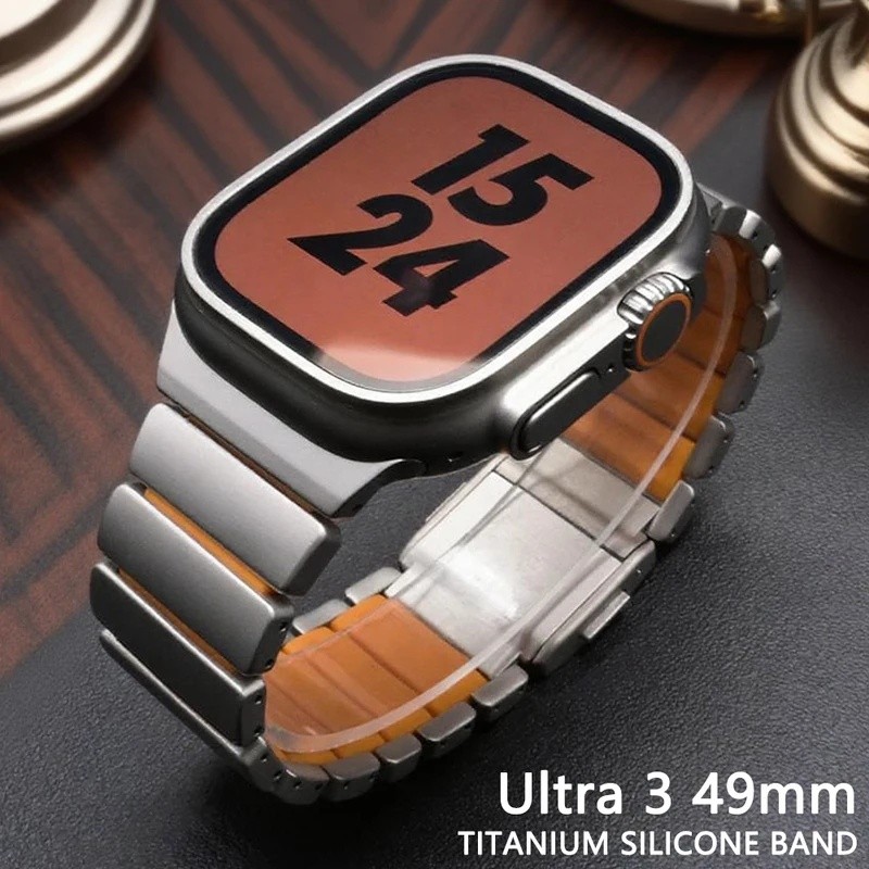 Pulseira de Fluororubber de Titânio para Apple Watch Ultra 4 3 49mm 46mm 45 44mm, Pulseira Magnética para Iwatch 12 11 1