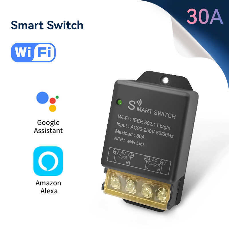 Smilewolf WiFi Bluetooth Dual-Mode Smart Switch de alta potência 30A Suporte para aplicativo fácil de microconexão