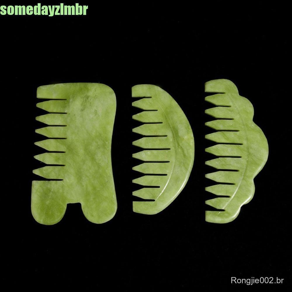 SOMEDAYZL0M Pente De Massagem , Escova De Cabelo De Jade Verde Natural , Pedra Clássica Hsiuyen Escultura Gua Sha Board