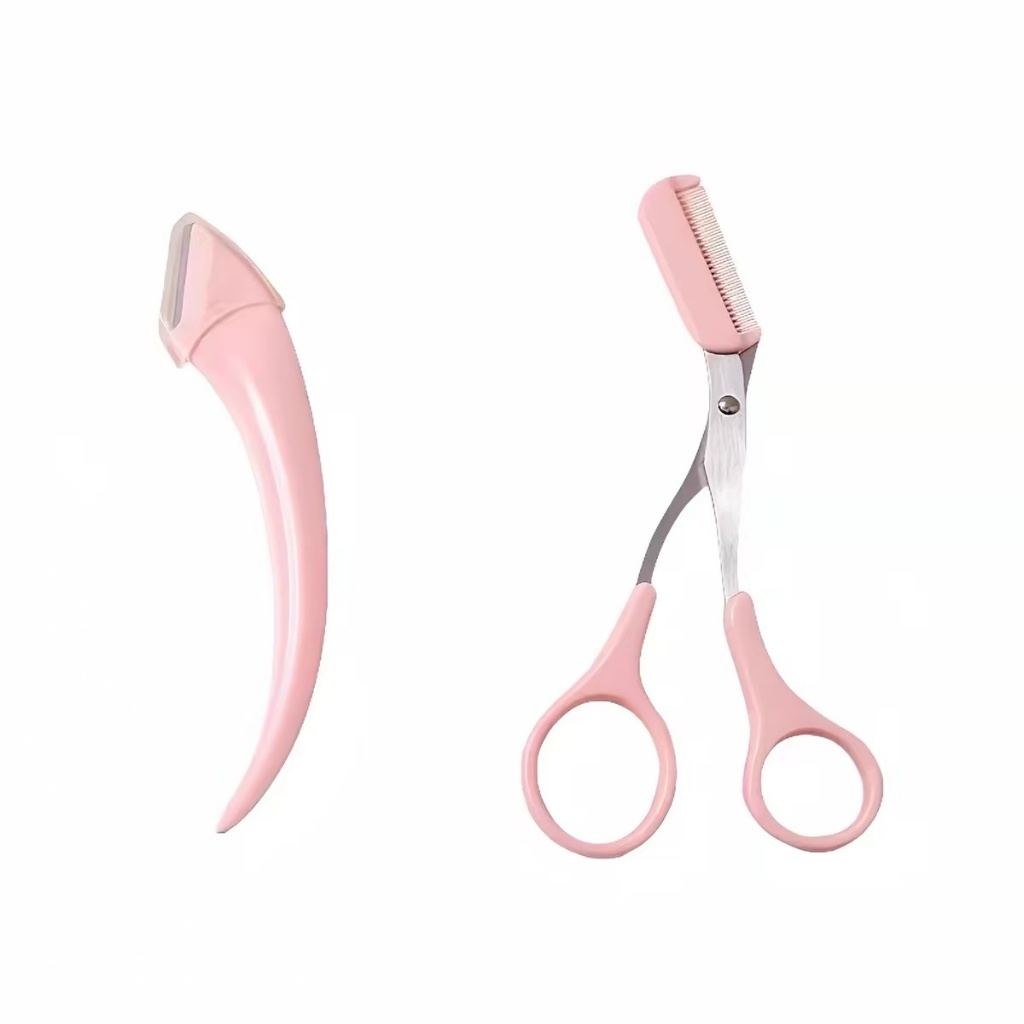 Tesoura de Corte de Sobrancelhas 2pcs com Aparador e Clip de Beleza Feminina