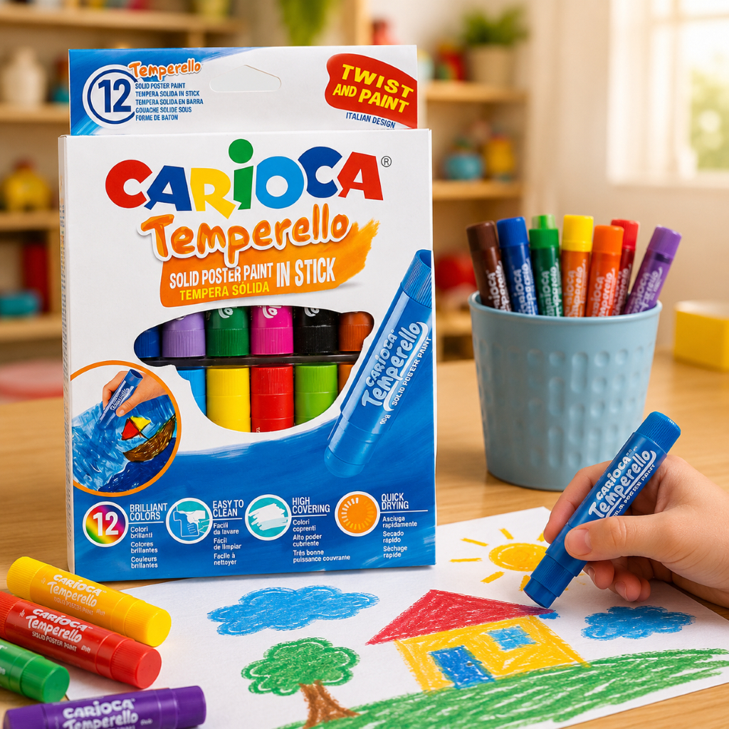 Kit Tintas Guache Bastao Multicoloridas 12 Cores Praticas Escolar Artesanato