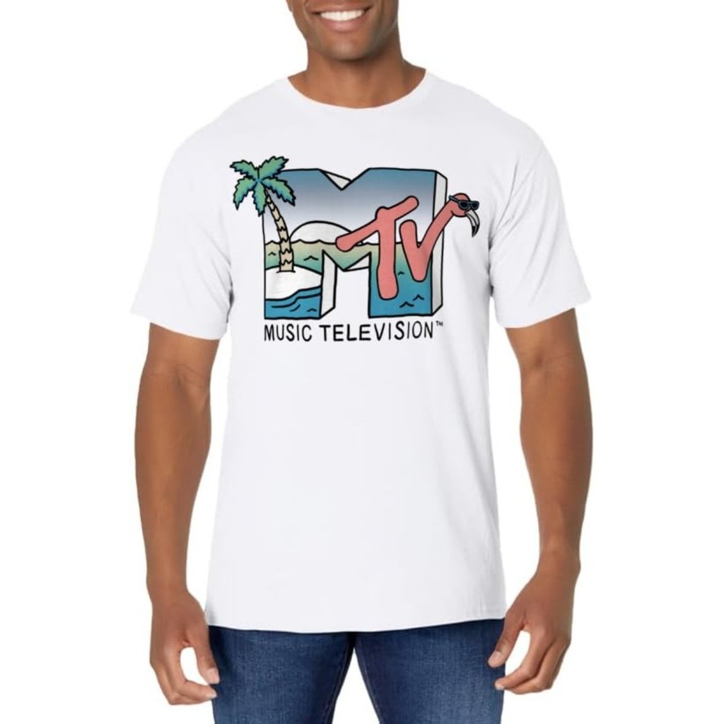 Camisa Camiseta gráfica vintage com logotipo MTV Beach Island Flamingo Unissex