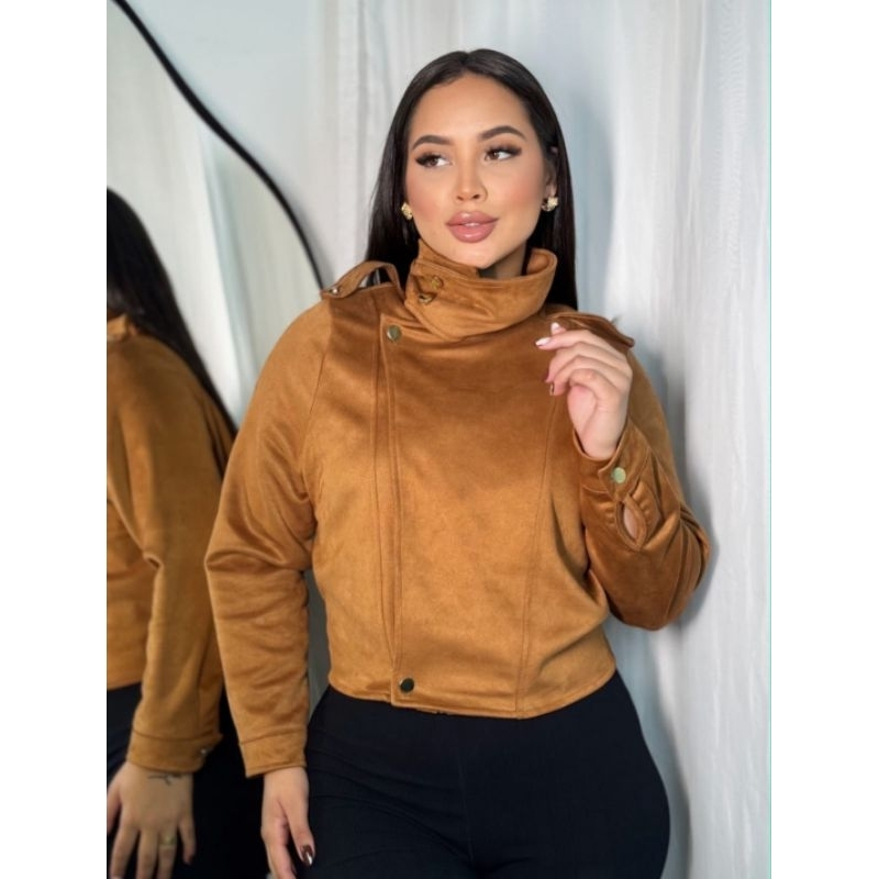 Jaqueta sara suede scuba Premium com zíper Elegante, moderno gola alta look Casual