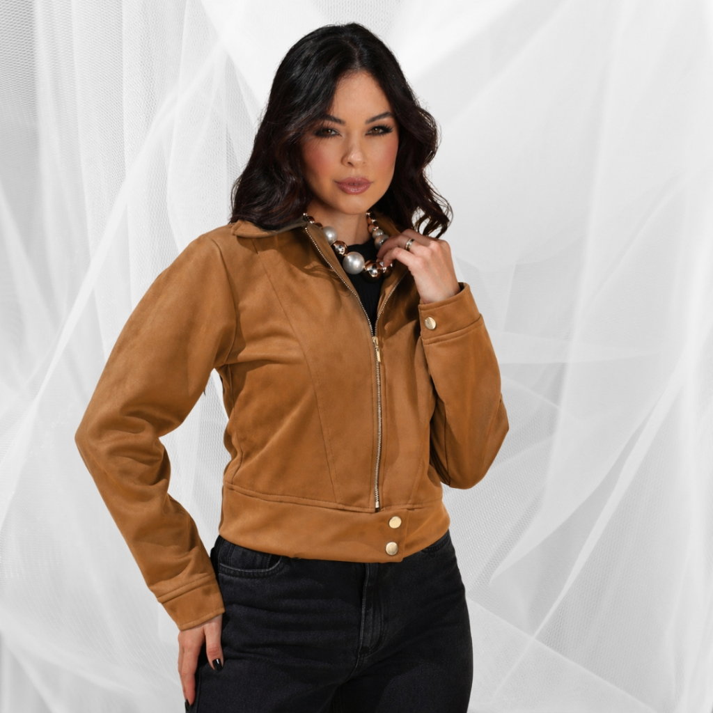 Jaqueta Suede Feminina Zíper Premium | Look Sofisticado Casual Tendência