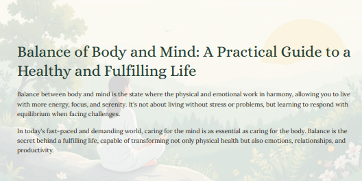 BALANCE OF BODY AND MIND A PRATICAL GUIDE TO A HEALTY AND FULFILLING LIFE