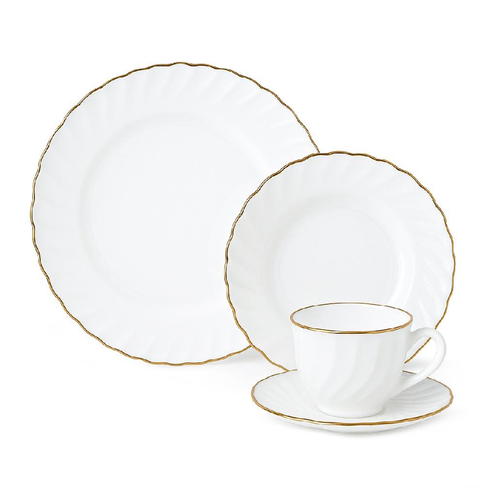 Aparelho Jantar pratos Xícaras chá café 16pçs fio de ouro Vidro opaline