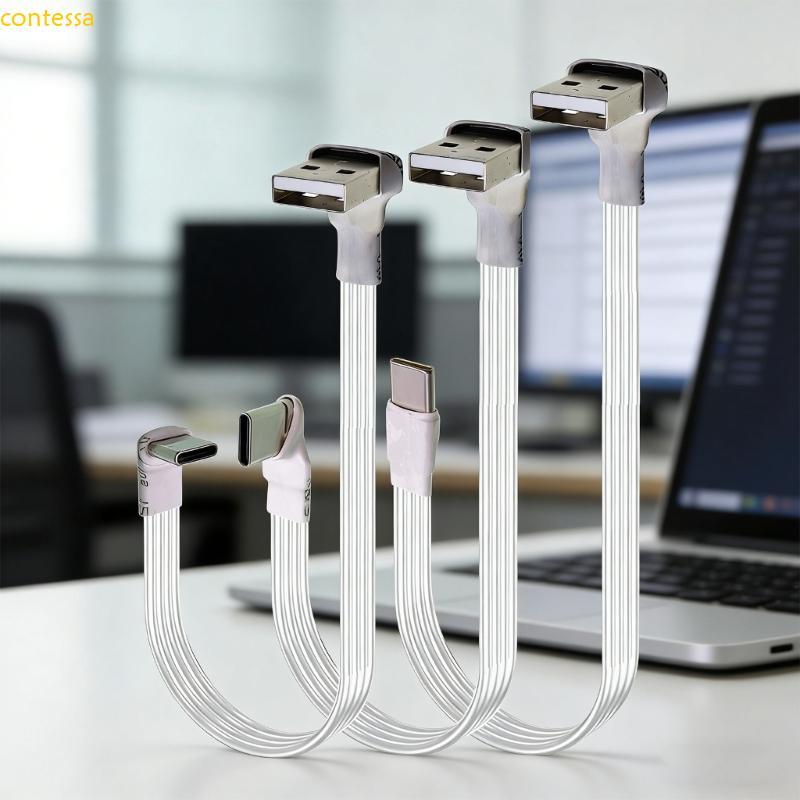 contessa USB C Branco Ângulo Reto TPE Plana Suporta Entrega Energia 5V E Transferência