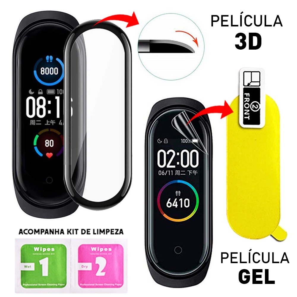 Pelicula 3D Gel Para Xiaomi Mi Band 4 5  6 + Kit de limpeza novo lacrado Relógio pronta entrega