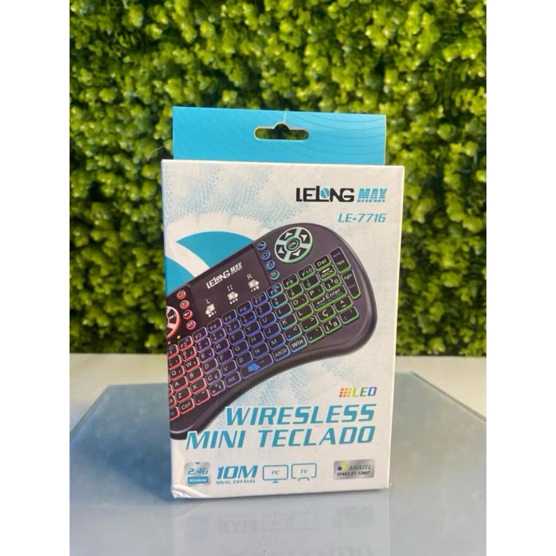 Mini Teclado Wireless Sem Fio Lelong LE-7716 Com Touchpad e Iluminação LED