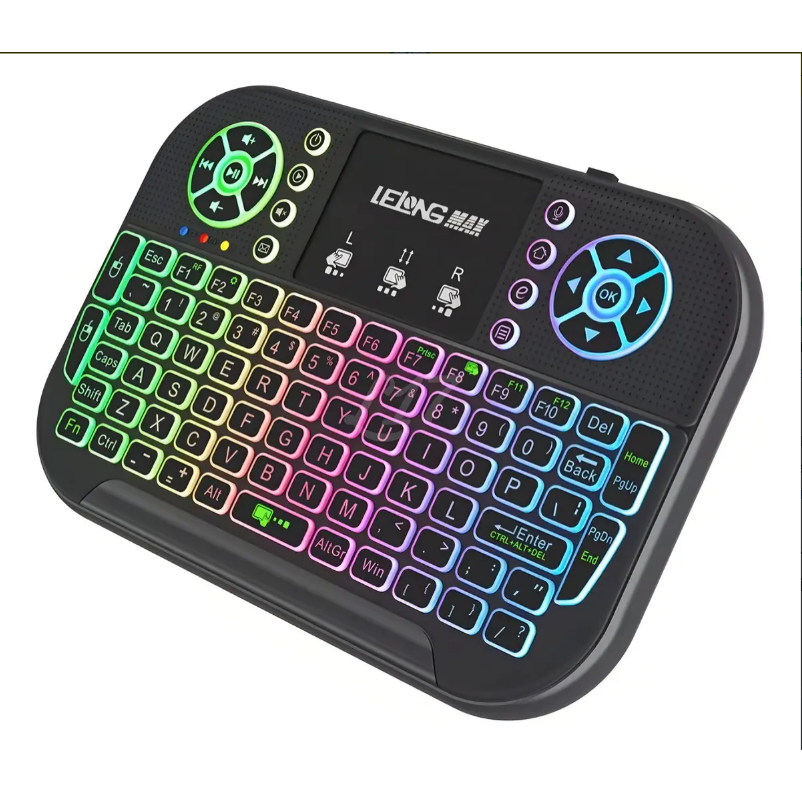 Mini Teclado Gamer Wireless Lelong Max Preto Touchpad LED RGB Recarregável