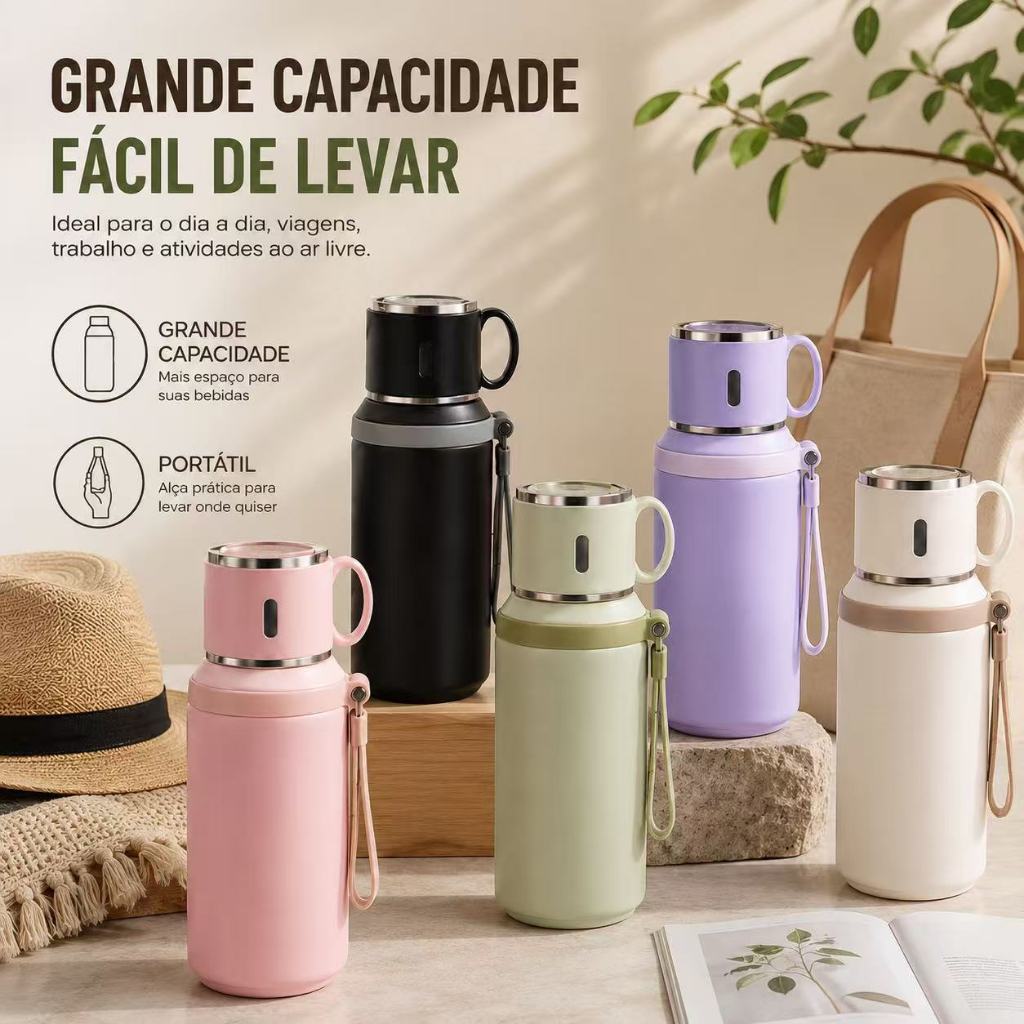 Copo térmico portátil de grande capacidade e dupla finalidade, cinco cores disponíveis