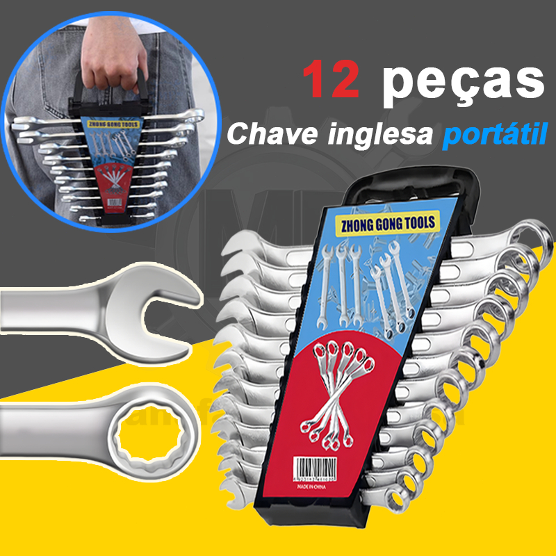 【Bestseller Retornou✨】Jogo Chaves de Combinada 6 a 22mm Aço Cromado Resistente portátil Profissional