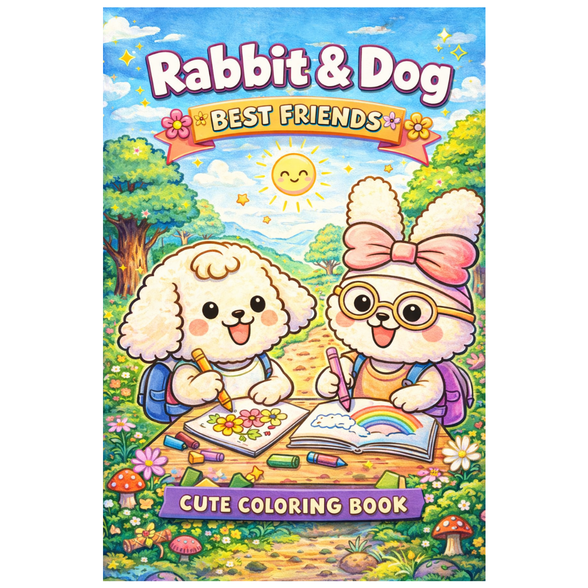 Cute Coloring Book Rabbit and Dog - Best Friend - 50 pages of Fun & Relaxation