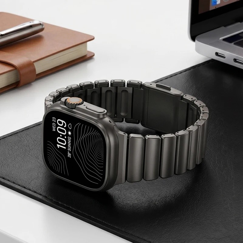Pulseira de borracha fluorada de titânio para iWatch Ultra 4 3 2 49mm Série 12 11 10 46mm, pulseira magnética para iWatc
