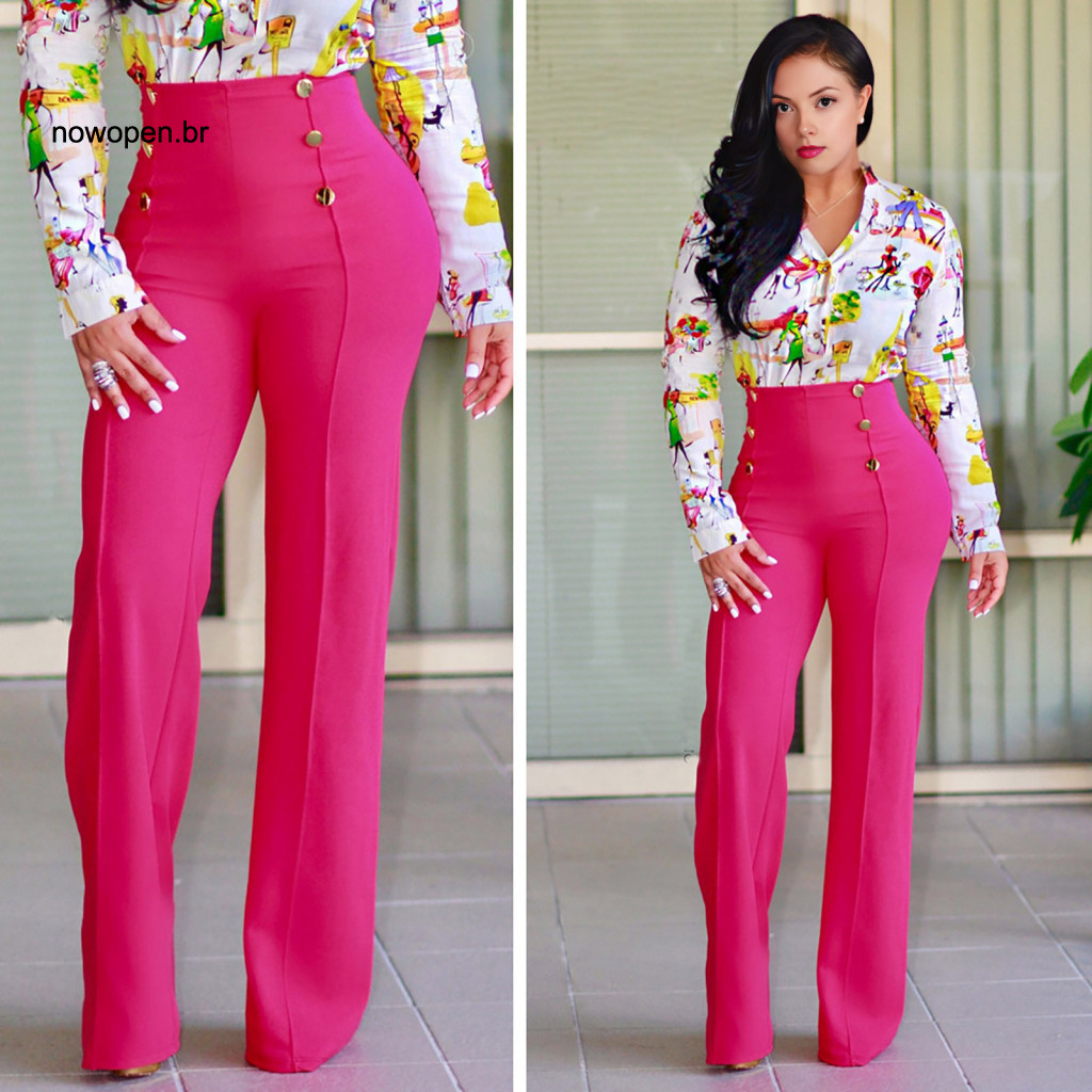 Flattering Leg Shape Pants Women Flared Trousers Women’s High Waist Straight – Soft Double-breasted Design Comfortab