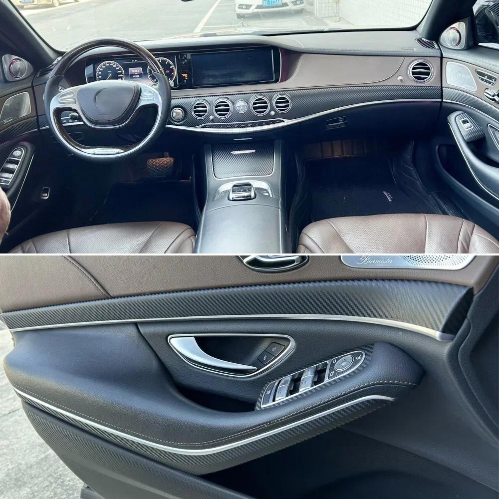 Para Mercedes S Classe W222 2014-20 Interior Painel De Controle Central Maçaneta Da Porta Fibra Carbono Adesivo Decalque