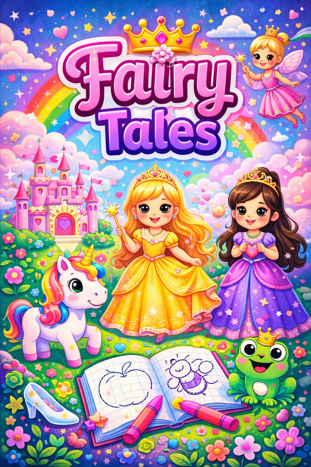 Fairy Tales Coloring Booklet – Grayscale Lined Illustrations