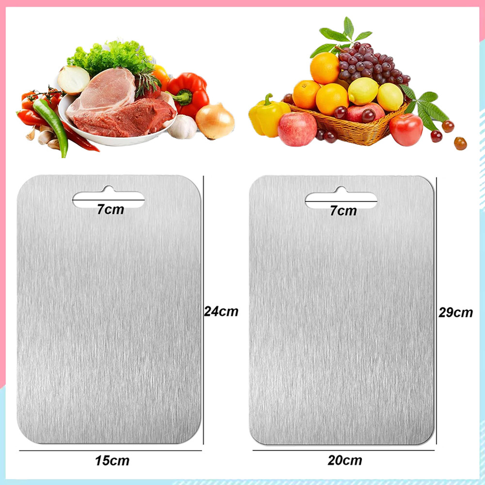 2 Peças Aço inoxidável Cutting Board, Stainless Steel 0.8 mm Thick Double-Sided Cutting Board, Dishwasher Safe Ideal