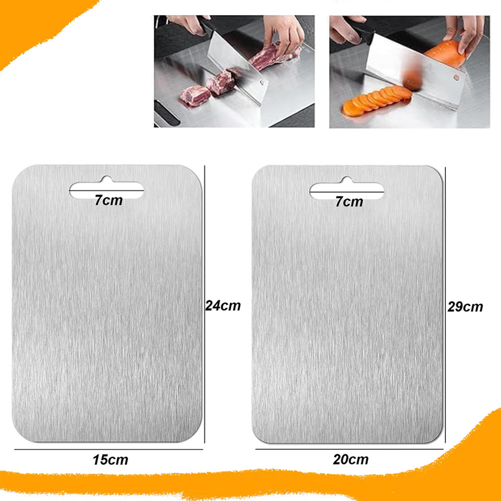 2 Peças Aço Inoxidável Chef Board, Aço Inoxidável Cutting Board, 304 Stainless Steel Double-Sided Cutting Board