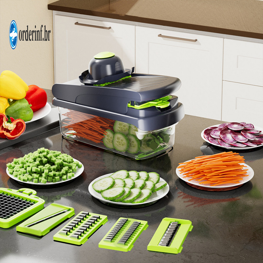 14-in-1 Vegetable Cutting Kit Kitchen Cutter Stainless Steel Chopper with Container – Multi-function Onion Veggie for